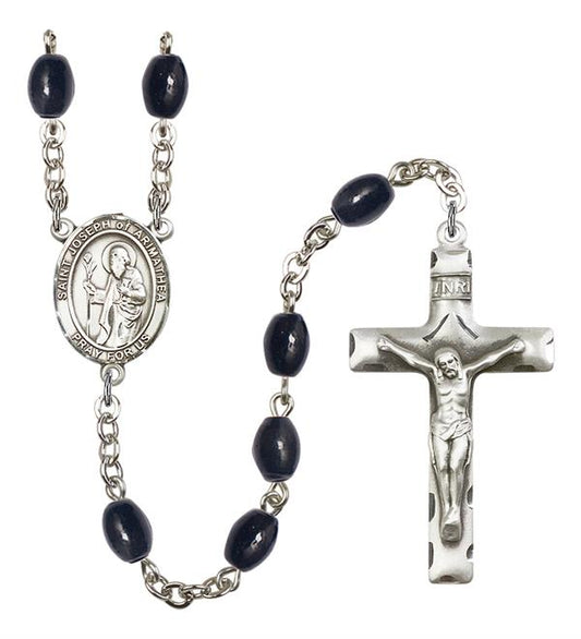 St. Joseph of Arimathea Rosary, 8x6mm Black Onyx Beads, Silver Plate, # 13616