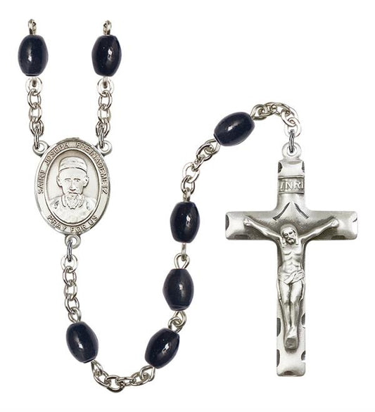 St. Joseph Freinademetz Rosary, 8x6mm Black Onyx Beads, Silver Plate, # 13646