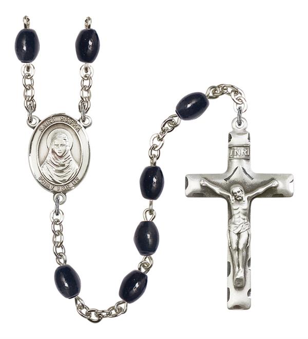 St. Rafka Rosary, 8x6mm Black Onyx Beads, Silver Plate, # 13661