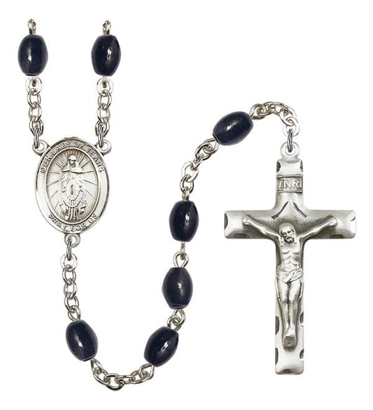 Our Lady of Tears Rosary, 8x6mm Black Onyx Beads, Silver Plate, # 13669