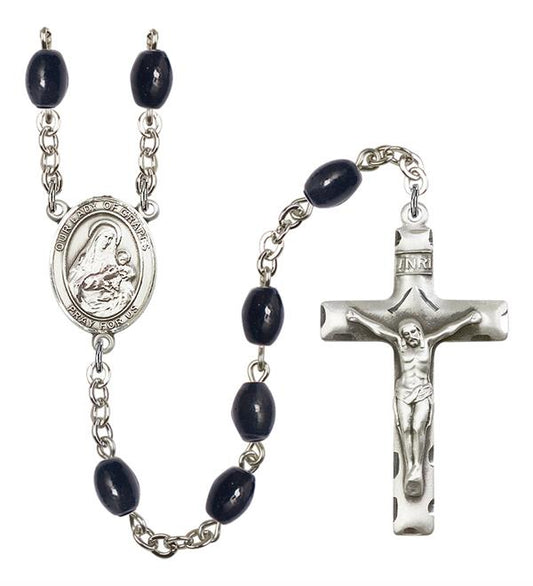 Our Lady of Grapes Rosary, 8x6mm Black Onyx Beads, Silver Plate, # 13670