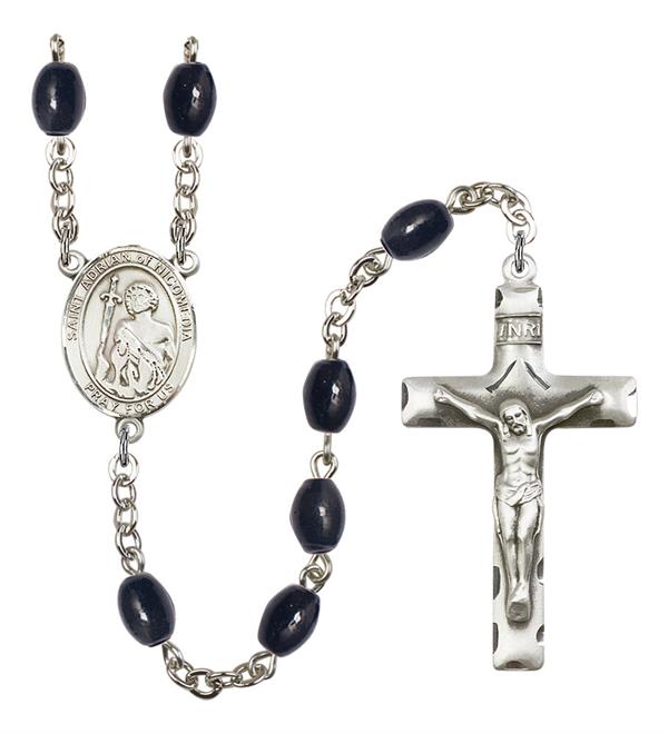 St. Adrian of Nicomedia Rosary, 8x6mm Black Onyx Beads, Silver Plate, # 13676