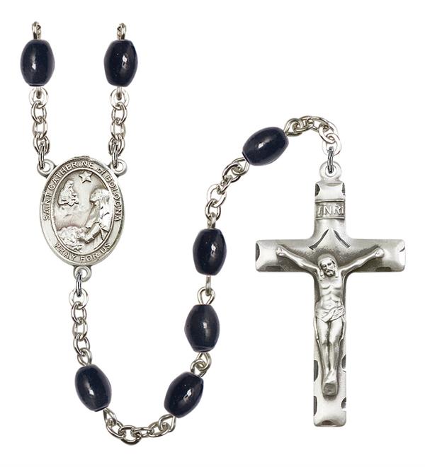St. Catherine of Bologna Rosary, 8x6mm Black Onyx Beads, Silver Plate, # 13677