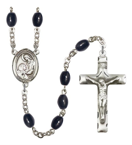 St. Paula Rosary, 8x6mm Black Onyx Beads, Silver Plate, # 13682