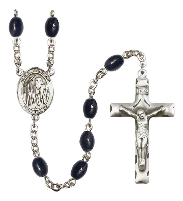 St. Polycarp of Smyrna Rosary, 8x6mm Black Onyx Beads, Silver Plate, # 13686