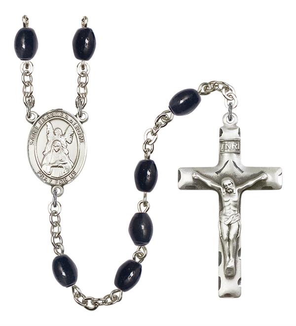 St. Frances of Rome Rosary, 8x6mm Black Onyx Beads, Silver Plate, # 13688