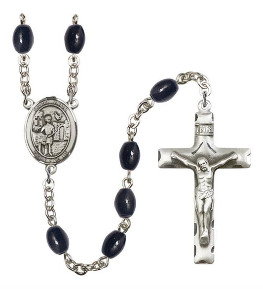 St. Vitus Rosary, 8x6mm Black Onyx Beads, Silver Plate, # 13692