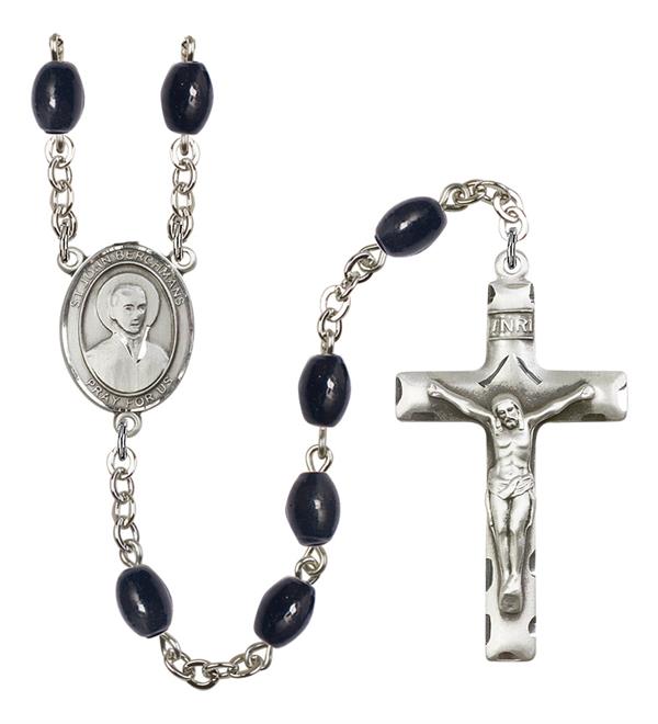 St. John Berchmans Rosary, 8x6mm Black Onyx Beads, Silver Plate, # 13694