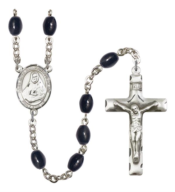 St. Rose Philippine Duchesne Rosary, 8x6mm Black Onyx Beads, Silver Plate, # 13695