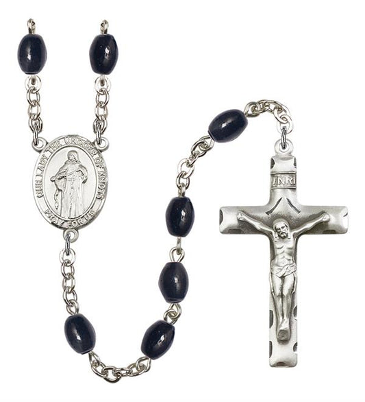 Our Lady Undoer of Knots Rosary, 8x6mm Black Onyx Beads, Silver Plate, # 13710