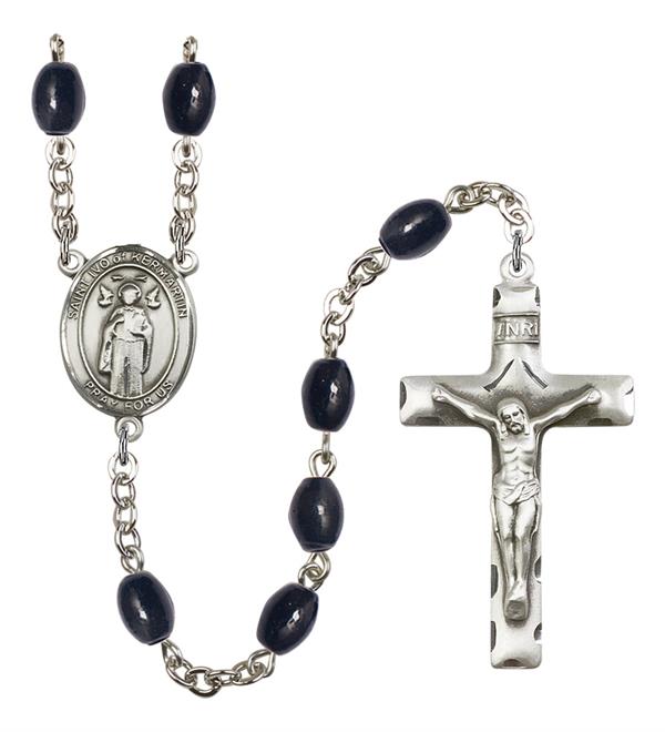 St. Ivo of Kelmartin Rosary, 8x6mm Black Onyx Beads, Silver Plate, # 13711