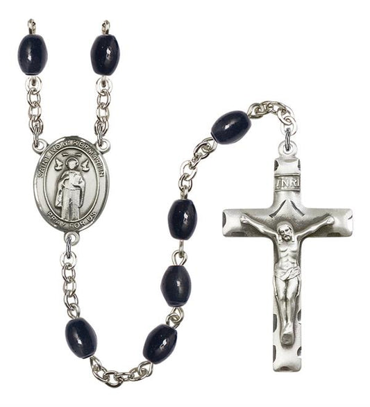 St. Ivo of Kelmartin Rosary, 8x6mm Black Onyx Beads, Silver Plate, # 13711