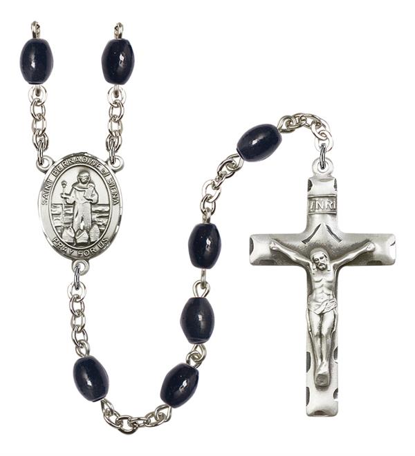 St. Bernadine of Sienna Rosary, 8x6mm Black Onyx Beads, Silver Plate, # 13714