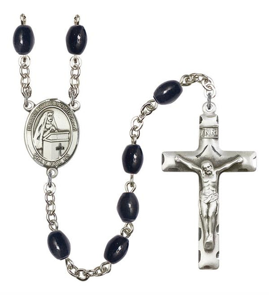 Blessed Emilee Doultremont Rosary, 8x6mm Black Onyx Beads, Silver Plate, # 13718