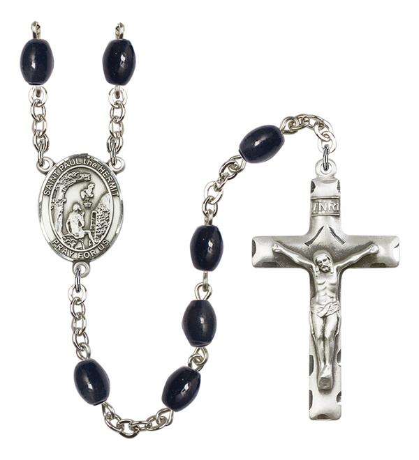 St. Paul the Hermit Rosary, 8x6mm Black Onyx Beads, Silver Plate, # 13722