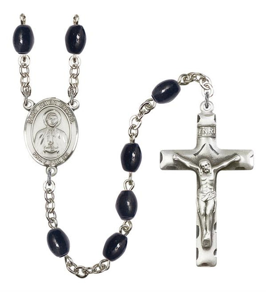 St. Peter Chanel Rosary, 8x6mm Black Onyx Beads, Silver Plate, # 13724