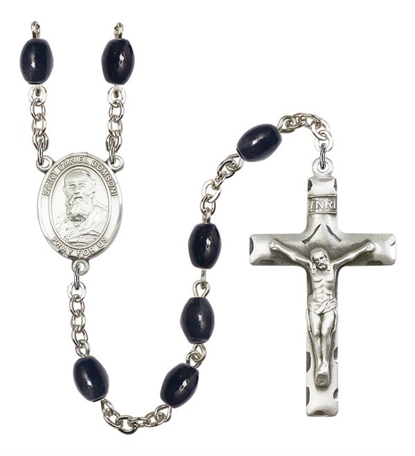 St. Daniel Comboni Rosary, 8x6mm Black Onyx Beads, Silver Plate, # 13728
