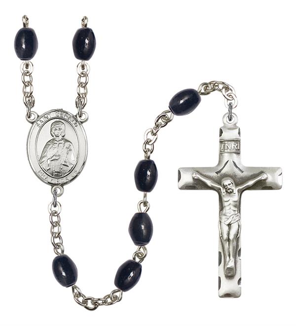 St. Gerald Rosary, 8x6mm Black Onyx Beads, Silver Plate, # 13734