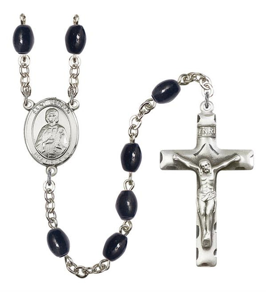 St. Gerald Rosary, 8x6mm Black Onyx Beads, Silver Plate, # 13734
