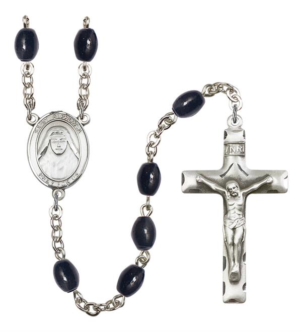 St. Alphonsa of India Rosary, 8x6mm Black Onyx Beads, Silver Plate, # 13736