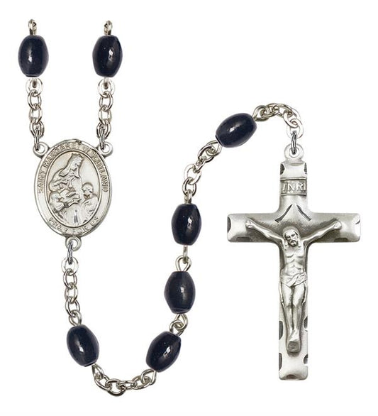 St. Margaret of Scotland Rosary, 8x6mm Black Onyx Beads, Silver Plate, # 13737