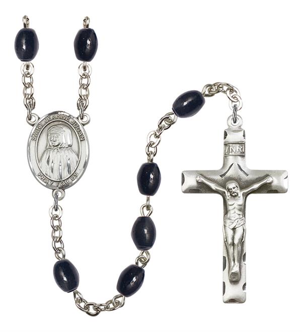 St. Jeanne Jugan Rosary, 8x6mm Black Onyx Beads, Silver Plate, # 13739