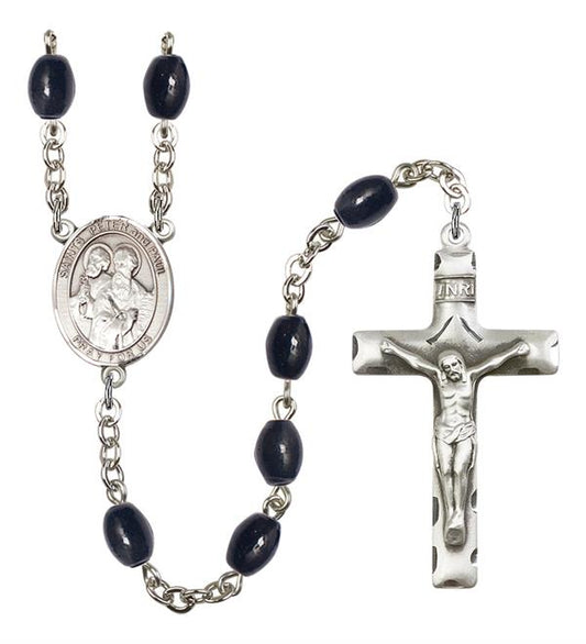 Sts. Peter & Paul Rosary, 8x6mm Black Onyx Beads, Silver Plate, # 13740