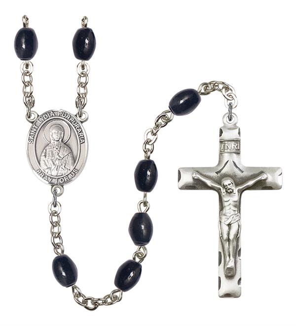St. Lydia Purpuraria Rosary, 8x6mm Black Onyx Beads, Silver Plate, # 13741
