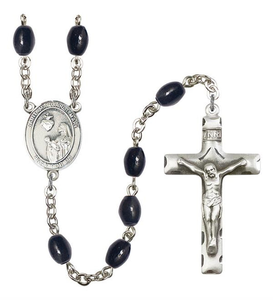 St. Margaret Mary Alacoque Rosary, 8x6mm Black Onyx Beads, Silver Plate, # 13751