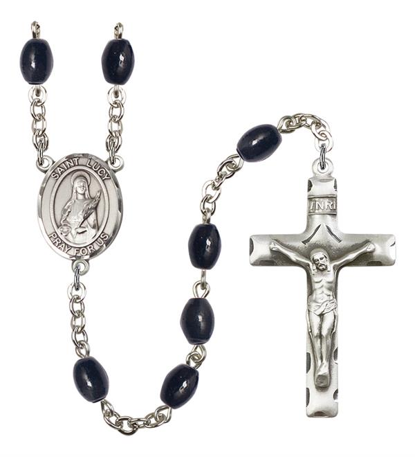 St. Lucy Rosary, 8x6mm Black Onyx Beads, Silver Plate, # 13753