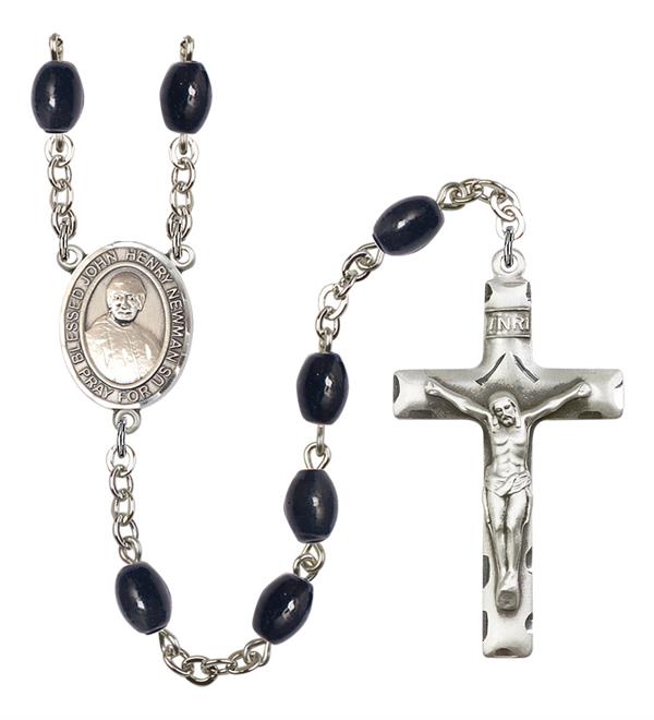 Blessed John Henry Newman Rosary, 8x6mm Black Onyx Beads, Silver Plate, # 13754