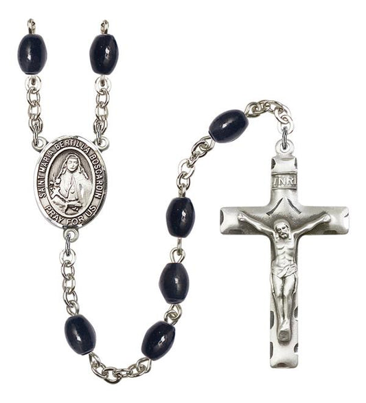 St. Maria Bertilla Boscardin Rosary, 8x6mm Black Onyx Beads, Silver Plate, # 13759
