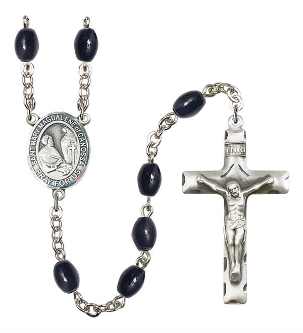St. Mary Magdalene of Canossa Rosary, 8x6mm Black Onyx Beads, Silver Plate, # 13760