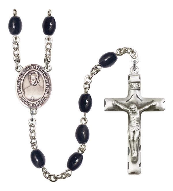 Blessed Emilie Tavernier Gamelin Rosary, 8x6mm Black Onyx Beads, Silver Plate, # 13765