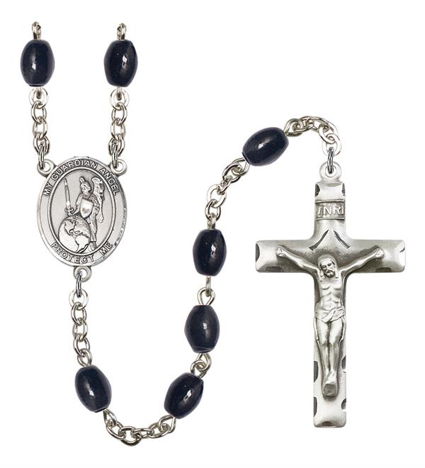 Guardian Angel of the World Rosary, 8x6mm Black Onyx Beads, Silver Plate, # 13769