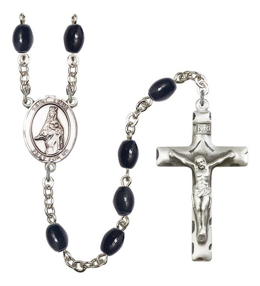 St. Emma Uffing Rosary, 8x6mm Black Onyx Beads, Silver Plate, # 13778