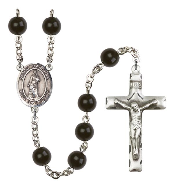 Santa Barbara Spanish Rosary, 7mm Black Onyx Beads, Silver Plate, # 13845