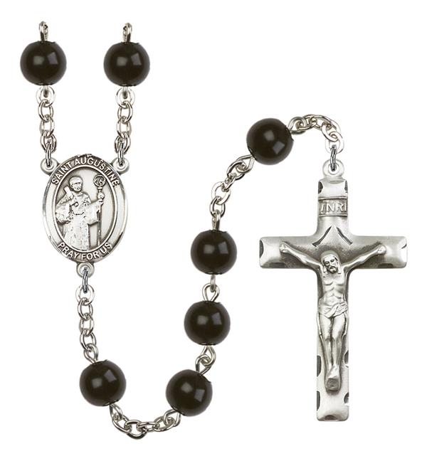 St. Augustine Rosary, 7mm Black Onyx Beads, Silver Plate, # 13846