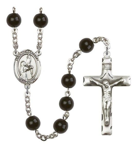 St. Bernadette Rosary, 7mm Black Onyx Beads, Silver Plate, # 13857