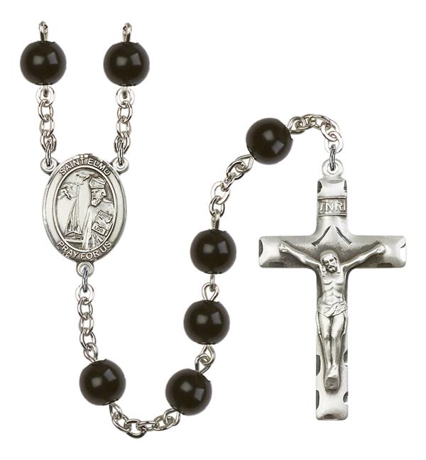 St. Elmo Rosary, 7mm Black Onyx Beads, Silver Plate, # 13883