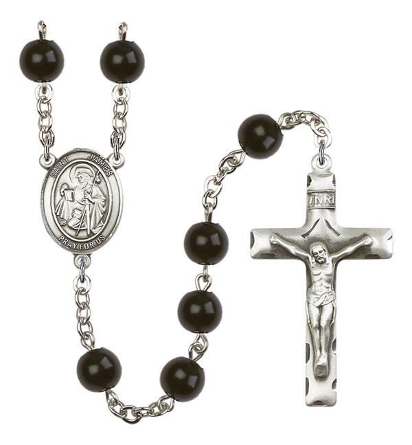 St. James Rosary, 7mm Black Onyx Beads, Silver Plate, # 13911