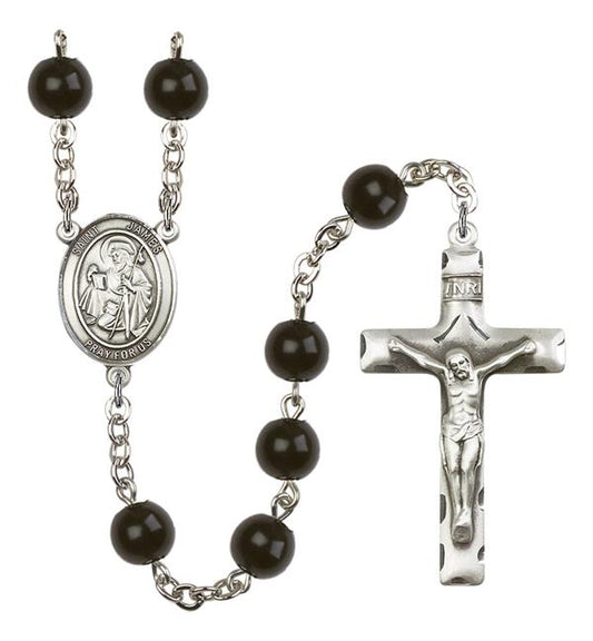 St. James Rosary, 7mm Black Onyx Beads, Silver Plate, # 13911