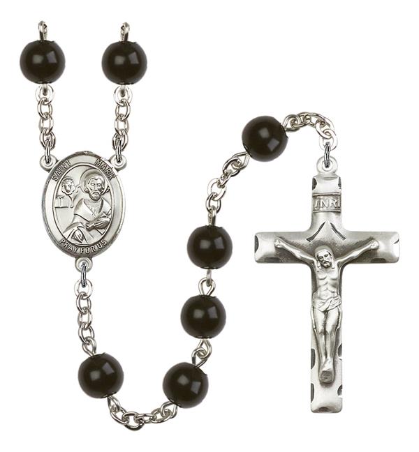 St. Mark Rosary, 7mm Black Onyx Beads, Silver Plate, # 13936