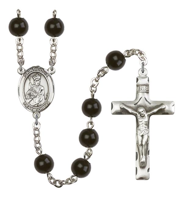 St. Louis Rosary, 7mm Black Onyx Beads, Silver Plate, # 13957