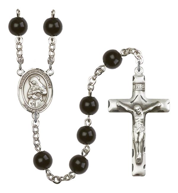 Our Lady of Providence Rosary, 7mm Black Onyx Beads, Silver Plate, # 13963