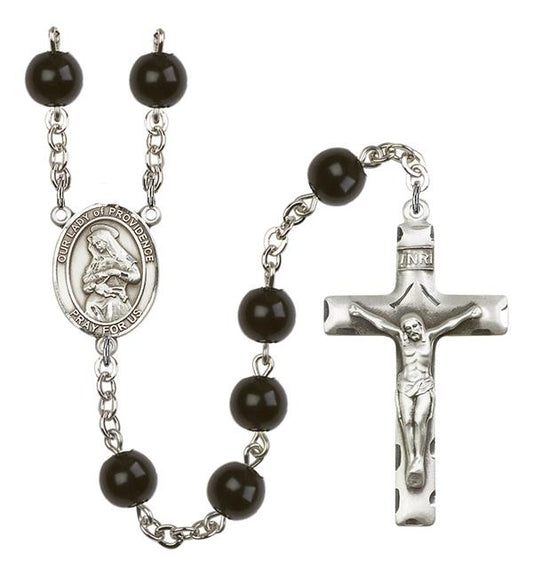 Our Lady of Providence Rosary, 7mm Black Onyx Beads, Silver Plate, # 13963