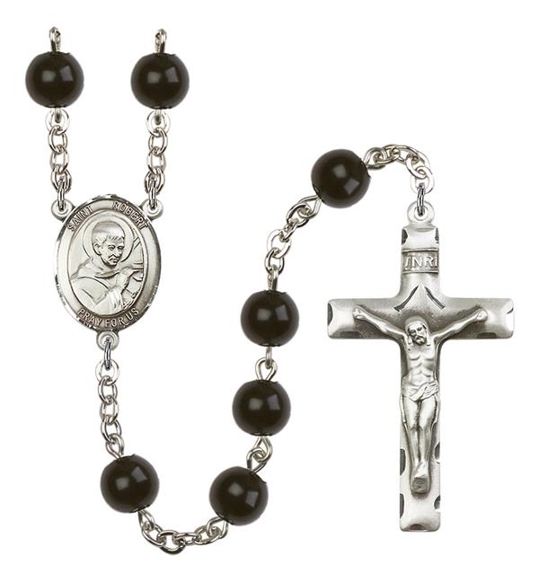 St. Robert Rosary, 7mm Black Onyx Beads, Silver Plate, # 13975