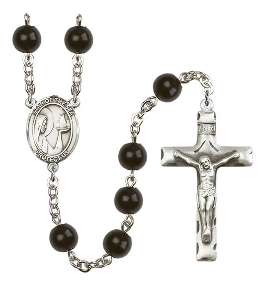 Our Lady Star of the Sea Rosary, 7mm Black Onyx Beads, Silver Plate, # 13980