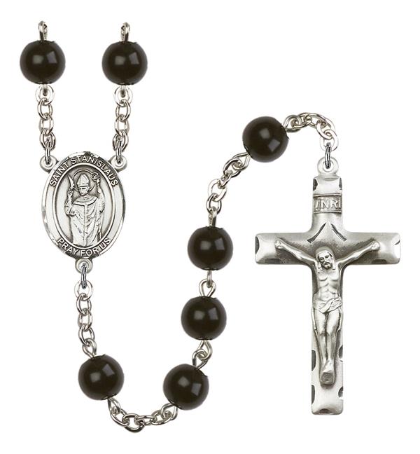 St. Stanislaus Rosary, 7mm Black Onyx Beads, Silver Plate, # 14014