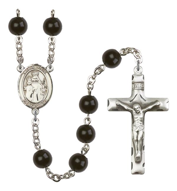 St. Maria Stein Rosary, 7mm Black Onyx Beads, Silver Plate, # 14023